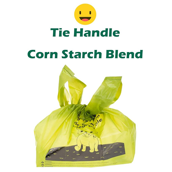Tie Handles Poo Bags for Dog Waste made of corn starch 100% biodegradable and compostable